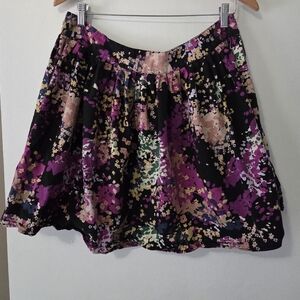 Wet Seal Black Floral Skater Skirt with Purple & Pink Accents